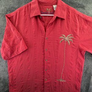 Bamboo Cay Short Sleeve Button Up Shirt Red XL Modal Blend Floral Striped Adult